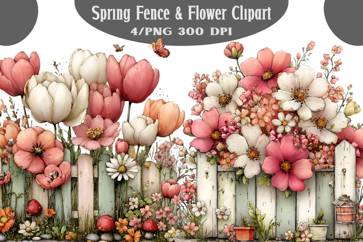 Spring Fence & Flower Clipart