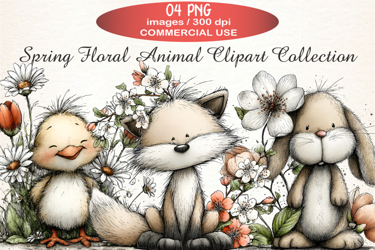 Spring Floral Animal Clipart Collection
