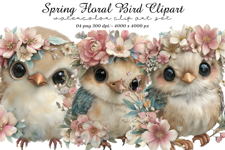 Spring Floral Bird Clipart example image 1