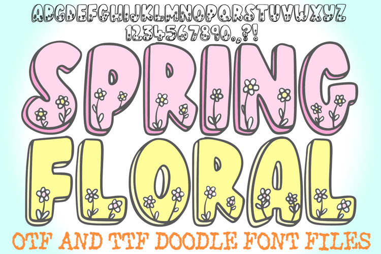 Spring Floral Doodle Font Easter Cute Typeface Letters