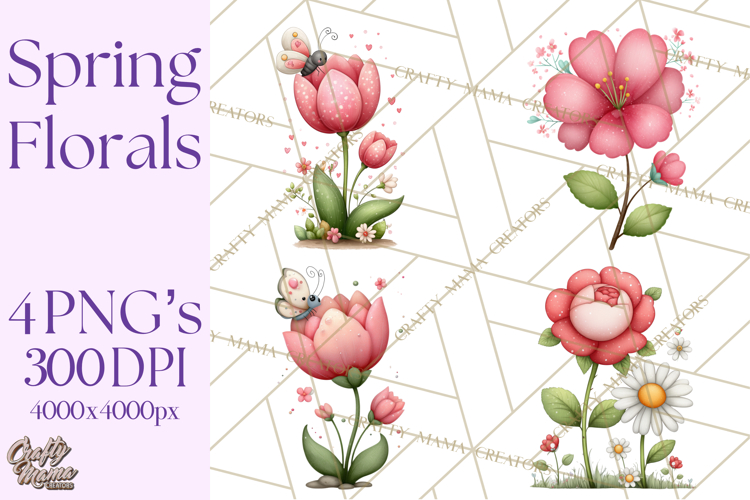 Spring Floral Clipart, Whimsical Flowers PNG, Pastel Tulips