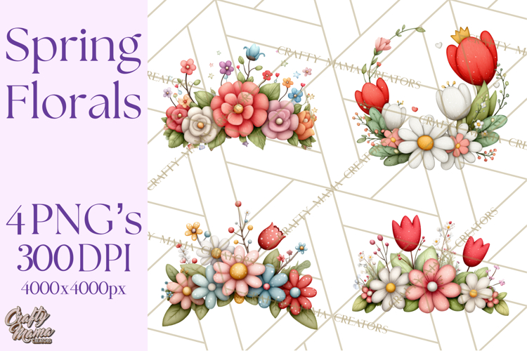 Spring Floral Clipart, Whimsical Flowers PNG, Pastel Tulips