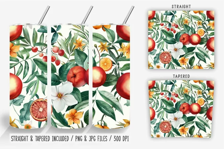 Spring Florals Fruits Tumbler Wrap