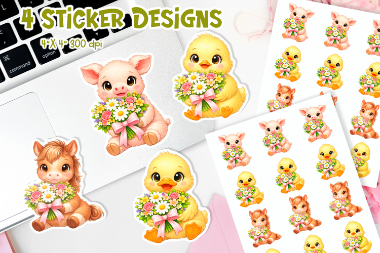 Spring Floral Baby Farm Animal Stickers Printable Coquette