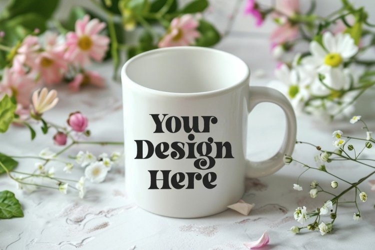 Spring Flower Background Coffee Mug White Mockup