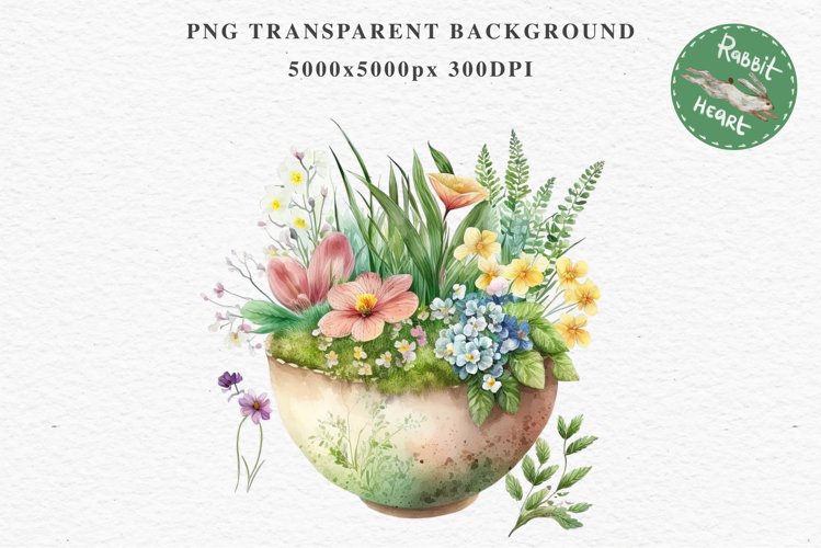 Spring Flower Pot Floral Wreath Clipart PNG Scrapbooking Art Nursery Watercolor Transparent wedding invitation shirt designs sublimation printable digital bloom watercolor floral wreath, flowers pot clipart, sublimation nursery, spring, wedding invitation