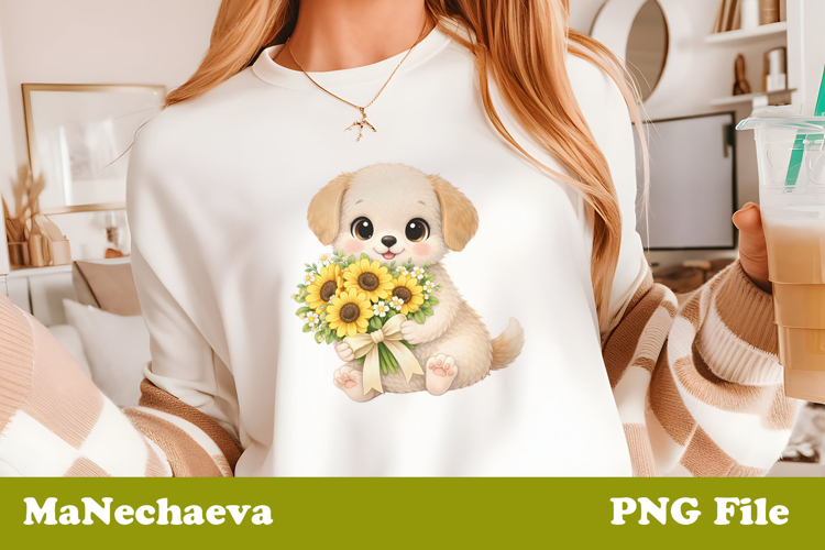 Spring Floral Animal Sublimation | Cute Baby Puppy Clipart