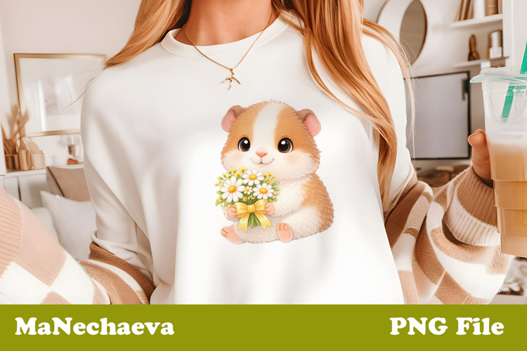 Spring Floral Animal Sublimation | Cute Baby Hamster Clipart