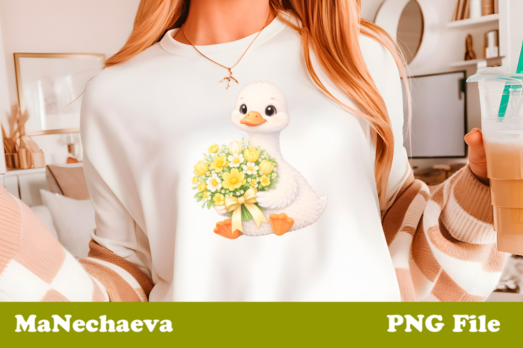 Spring Floral Animal Sublimation | Cute Baby Duck Clipart