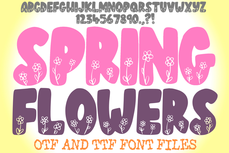 Spring flowers Doodle Font Easter Cute Typeface Letters