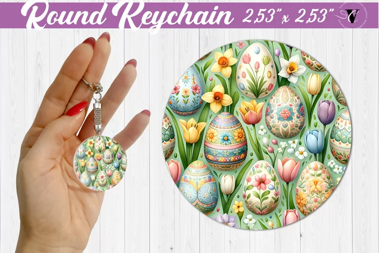 Round keychain sublimation | Spring flowers | Tulip and eggs