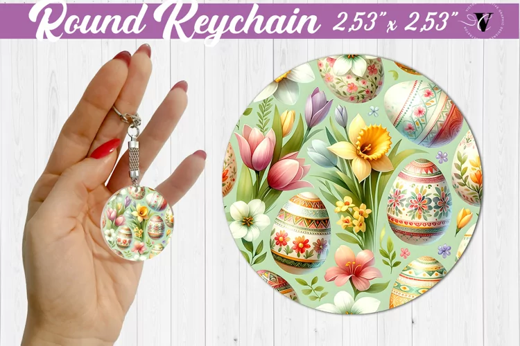 Round keychain sublimation | Spring flowers | Tulip and eggs
