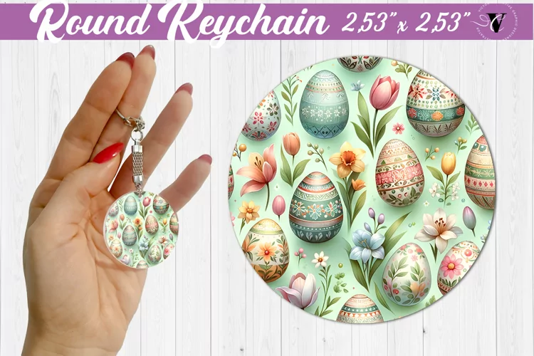 Round keychain sublimation | Spring flowers | Tulip and eggs