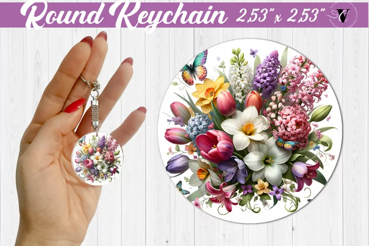 Round keychain sublimation | Spring flowers