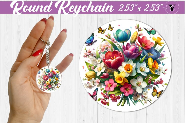 Round keychain sublimation | Spring flowers example image 1