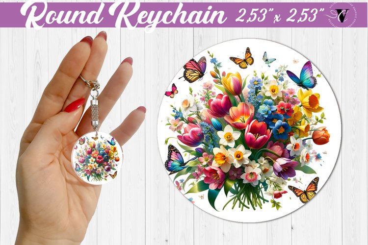 Round keychain sublimation | Spring flowers example image 1
