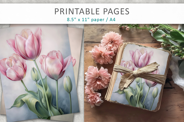Tulips Junk Journal Pages, spring flowers