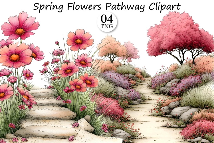 Spring Flowers Pathway Clipart