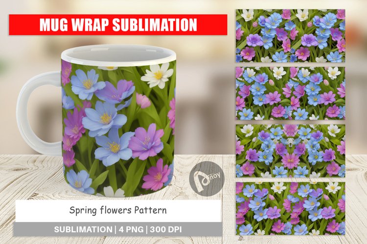 Mug sublimation design Spring flowers Pattern