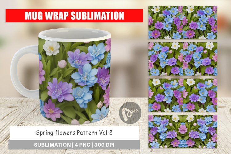Mug sublimation design Spring flowers Pattern