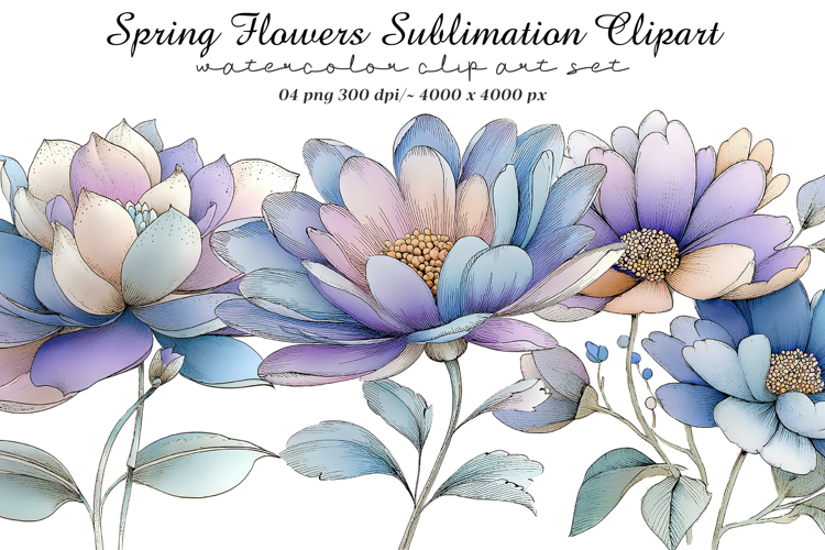 Spring Flowers Sublimation Clipart