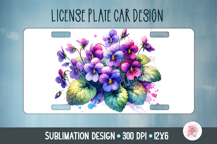 Spring Flowers Violets Car Plate Sublimation Design Png