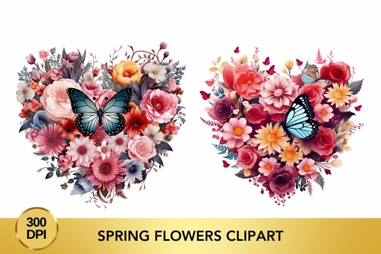 Valentine's Day spring flowers Watercolor Clipart