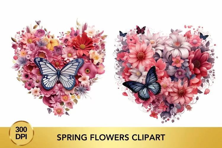 Valentine's Day spring flowers Watercolor Clipart