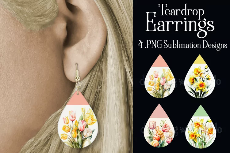Spring Floral Earrings, Pretty Flower Teardrop Earrings, s2