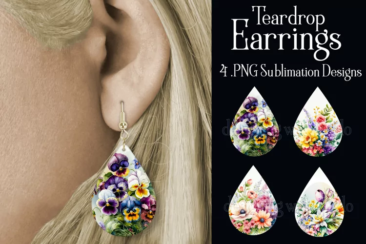 Spring Floral Earrings, Pretty Flower Teardrop Earrings, s4