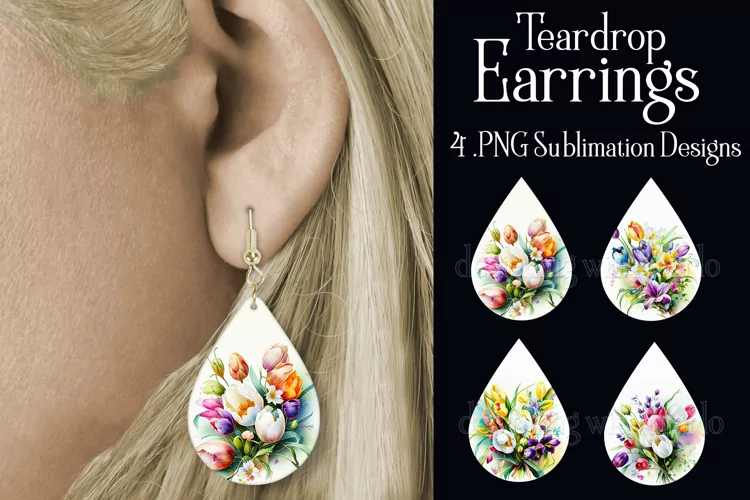 Spring Floral Earrings, Pretty Flower Teardrop Earrings, s5