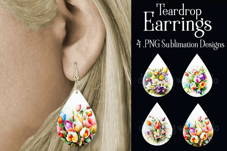 Spring Floral Earrings, Pretty Flower Teardrop Earrings, s6