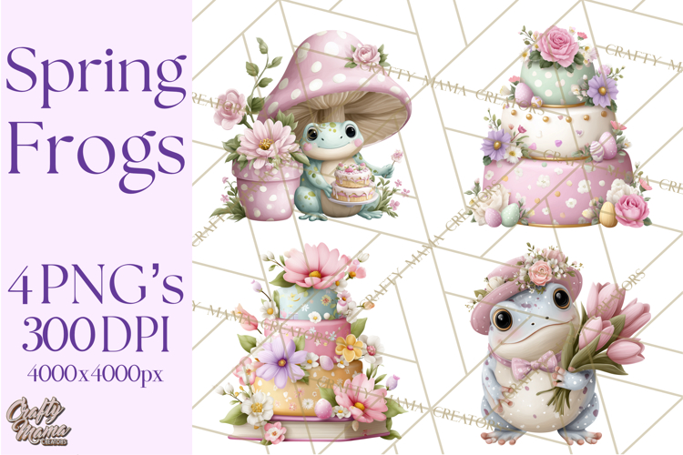 Easter Frogs in Fancy Fits, Cute Spring Clipart Png