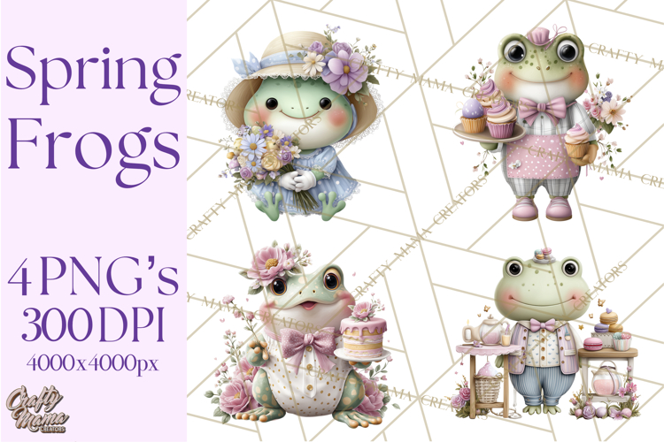 Easter Frogs in Fancy Fits, Cute Spring Clipart Png