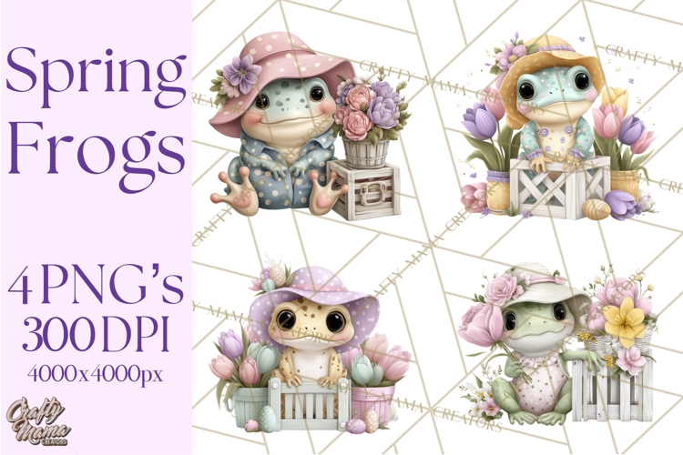 Easter Frogs in Fancy Fits, Cute Spring Clipart Png