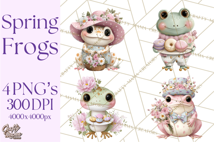 Easter Frogs in Fancy Fits, Cute Spring Clipart Png