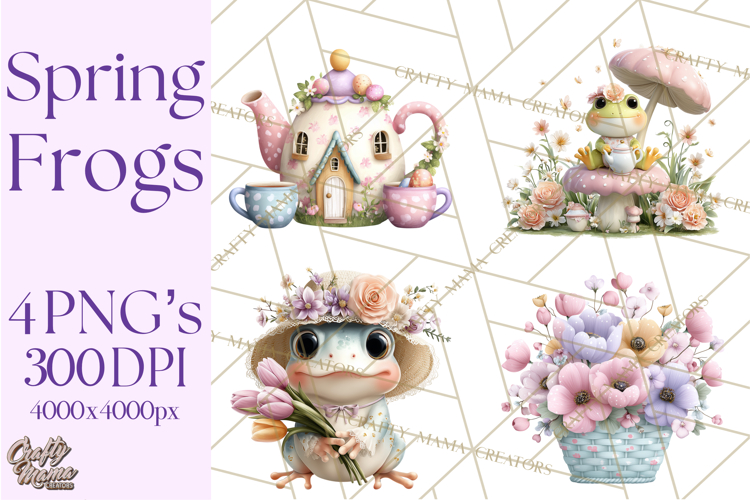 Easter Frogs in Fancy Fits, Cute Spring Clipart Png