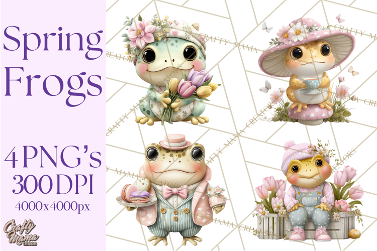Easter Frogs in Fancy Fits, Cute Spring Clipart Png
