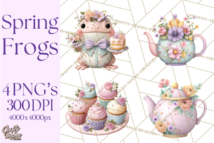 Easter Frogs in Fancy Fits, Cute Spring Clipart Png