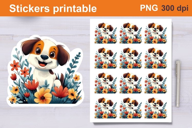 Spring funny Dog sticker | Sticker Dog with flowers