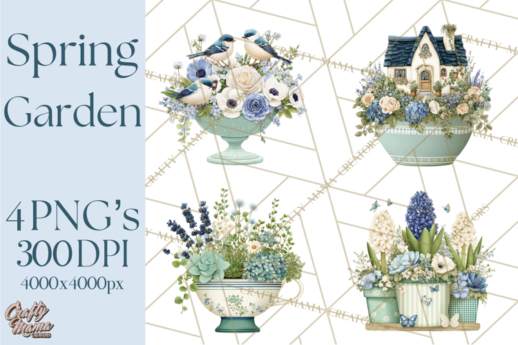 Spring Garden Clipart, Watering Cans, Flower Pots, Gardening