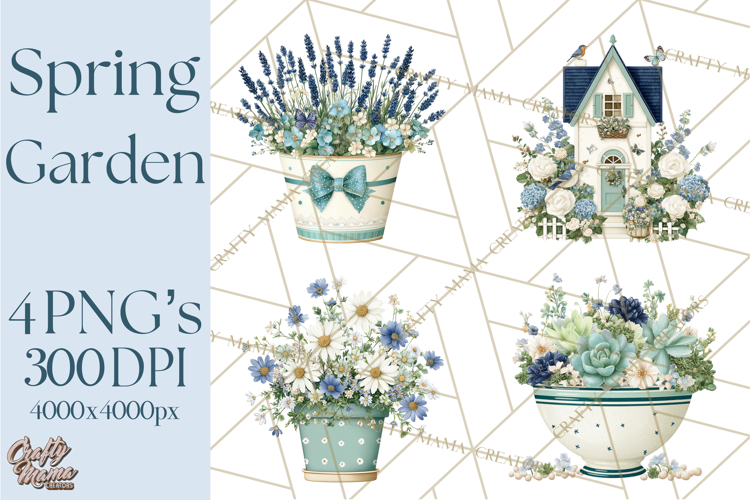 Spring Garden Clipart, Watering Cans, Flower Pots, Gardening