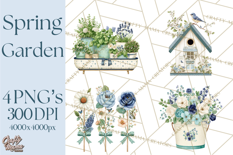 Spring Garden Clipart, Watering Cans, Flower Pots, Gardening