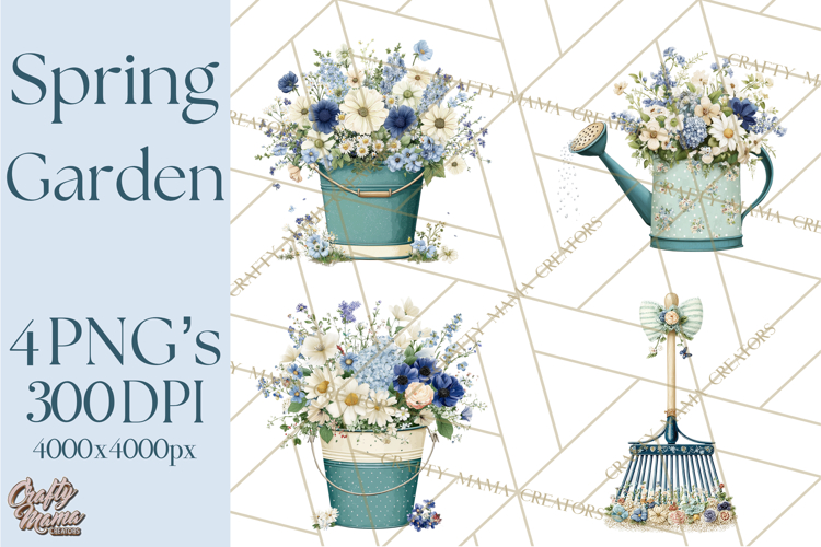 Spring Garden Clipart, Watering Cans, Flower Pots, Gardening