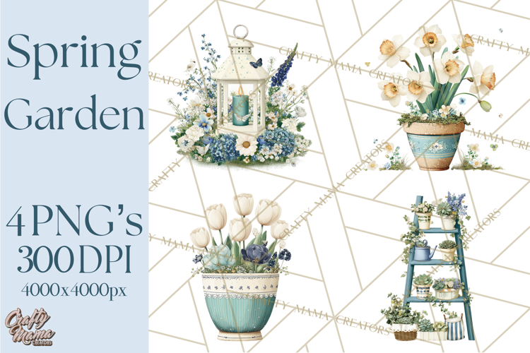 Spring Garden Clipart, Watering Cans, Flower Pots, Gardening
