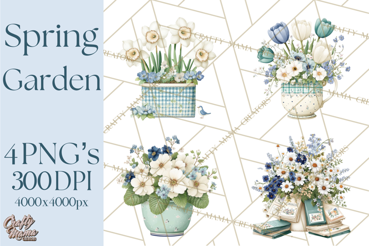 Spring Garden Clipart, Watering Cans, Flower Pots, Gardening