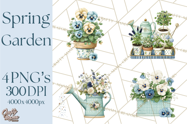 Spring Garden Clipart, Watering Cans, Flower Pots, Gardening