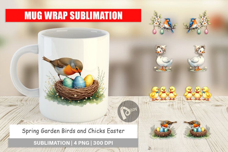 Spring Garden Birds Easter Mug Wrap example image 1