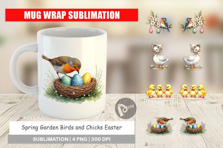 Spring Garden Birds Easter Mug Wrap