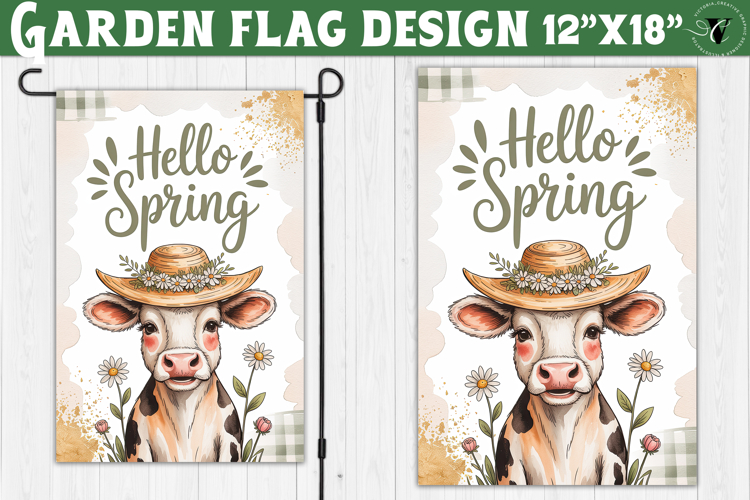 Spring Garden flag | Funny cow and flowers Yard Flag